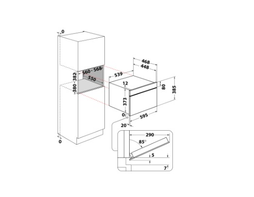 Whirlpool WMD44MB beépíthető mikrohullámú sütő, 1000W, 31L, 59.5x46.8x38.5 cm 