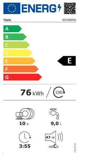 Tesla WD490MW mosogatógép, 10 teríték, 3 kosár, 44.8x60x84.5 cm 
