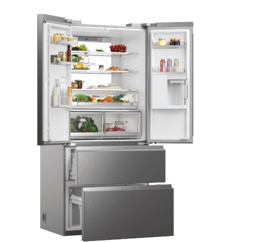 Haier HFW7819EWMP Total No Frost side by side hűtőszekrény francia ajtós kialakítással, 356/181L, Dual Inverter Kompresszor, Wifi, 83x66.9x192.5 cm, platina inox 