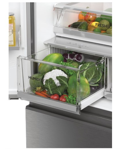 Haier HFW7819EWMP Total No Frost side by side hűtőszekrény francia ajtós kialakítással, 356/181L, Dual Inverter Kompresszor, Wifi, 83x66.9x192.5 cm, platina inox 