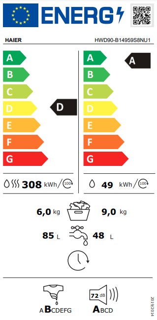 Haier HWD90-B14959S8NUS mosó-szárítógép, 9/6 kg, Wifi, inverter motor, dobvilágítás, 60x62x85 cm, antracitszürke szín 