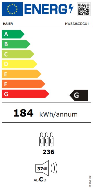 Haier HWS236GDGU1 borhűtő, 236 palack, Wifi, 59.7x71.4x190 cm, fekete szín 