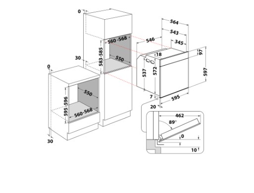 Whirlpool WOI9A8FPT2SBA beépíthető sütő, 73L, pirolitikus és hidrolitikus tisztítás, 59.5x56.4x59.7 cm, fekete szín 