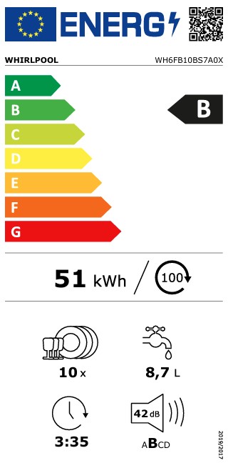 Whirlpool WH6FB10BS7A0X mosogatógép, 11 teríték, 3 kosár, automatikus ajtónyitás, 45x59x85 cm, inox