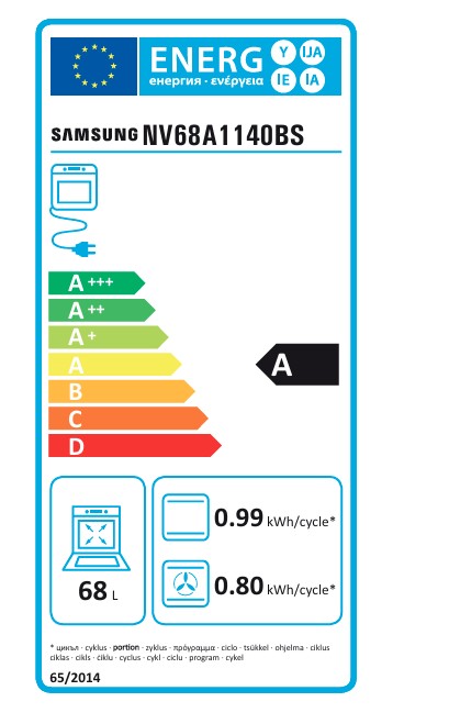 Samsung NV68A1140BS/OL beépíthető sütő, 68L, 59.5x57x59.5 cm, ezüst szín 