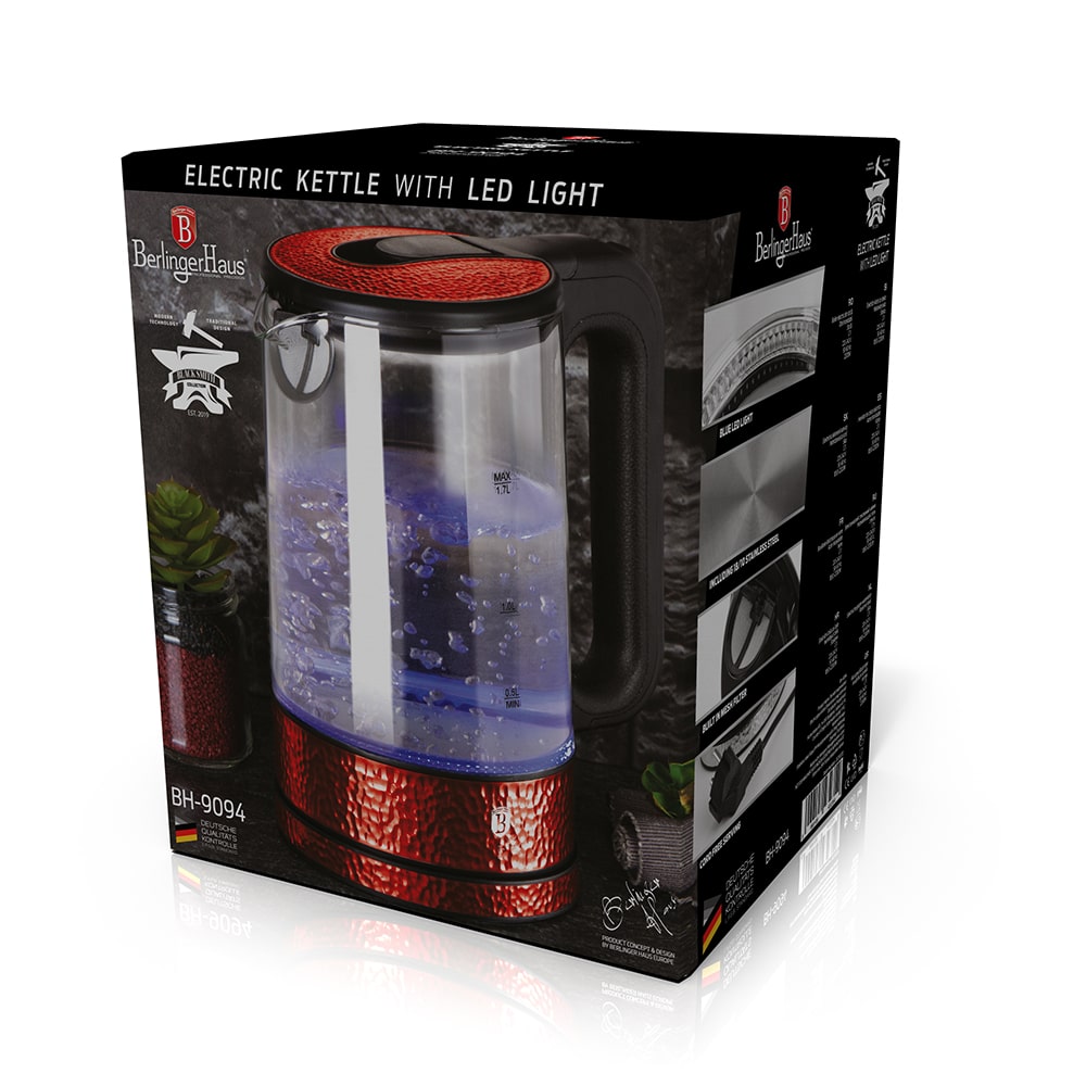 Berlinger Haus BH/9094 üveg vízforraló, 1.7L, 2200W, burgundi szín 