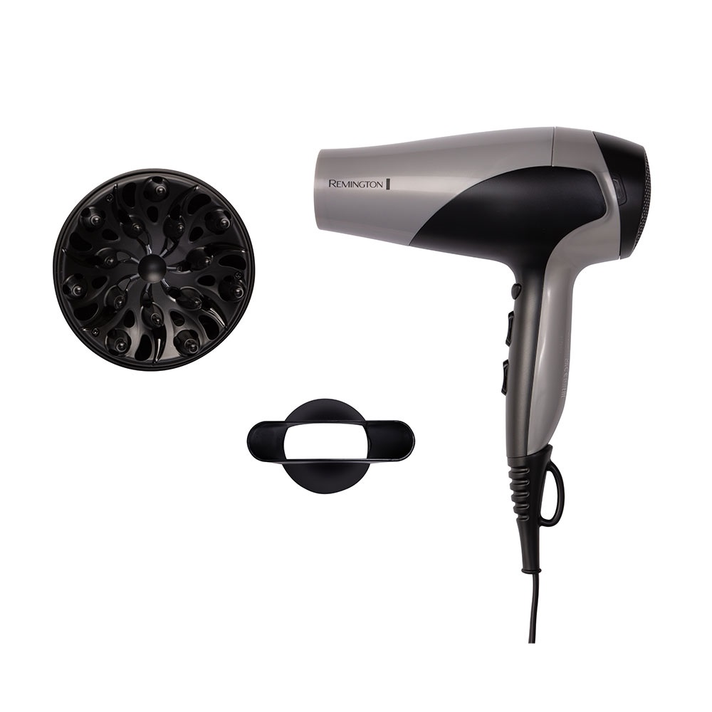 Remington D3190S Ionic Dry hajszárító, 2200W, ionizáló funkció, diffúzor, fekete/szürke 