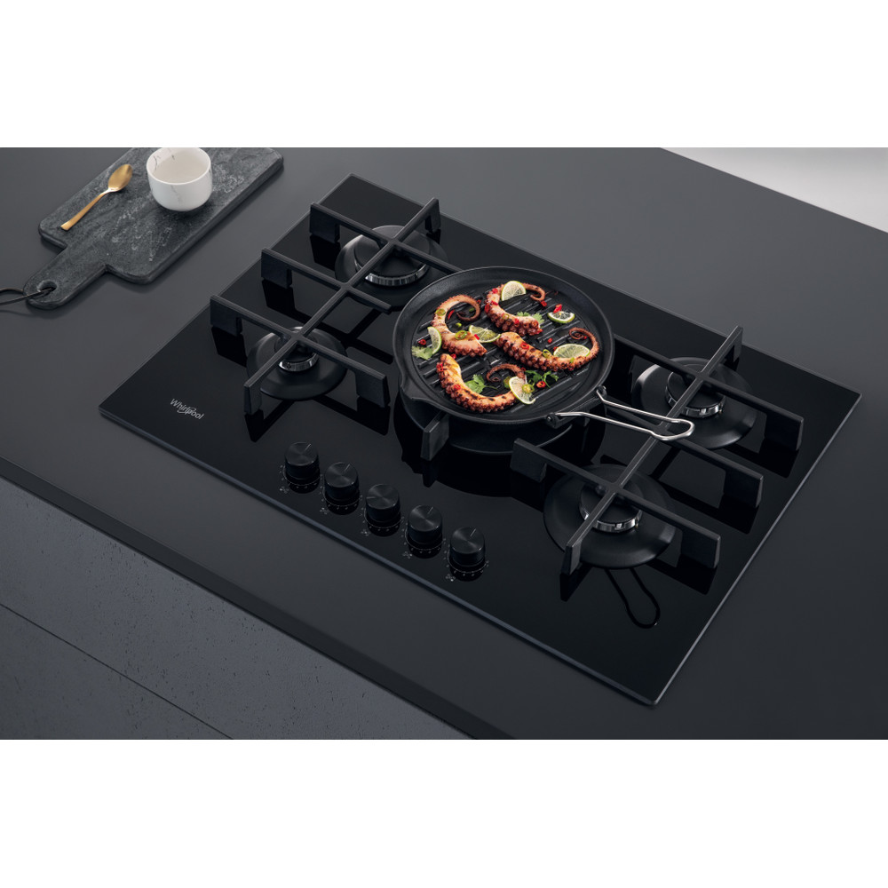 Whirlpool GOWL 728/NB beépíthető gáz főzőlap, 73x51x5.4 cm, fekete szín, GOWL 728NB