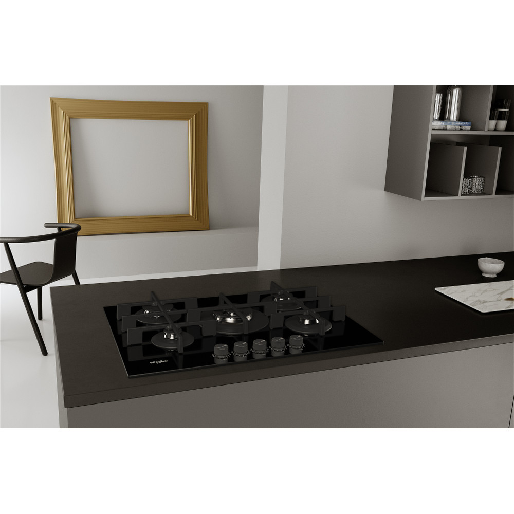 Whirlpool GOWL 728/NB beépíthető gáz főzőlap, 73x51x5.4 cm, fekete szín, GOWL 728NB