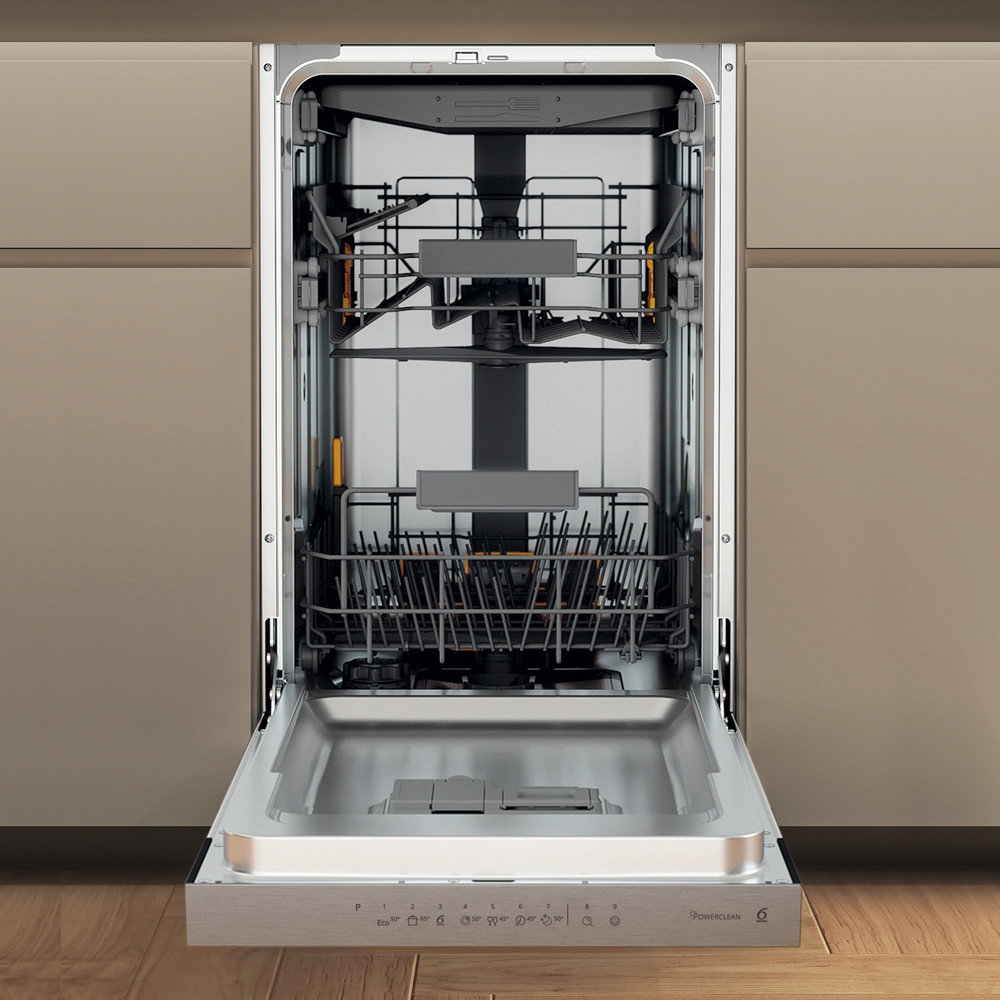 Whirlpool WH6PC11BS7A0 beépíthető kezelőpaneles mosogatógép, 11 teríték, 3 kosár, automatikus ajtónyitás, 44.8x55.5x82 cm, inox 