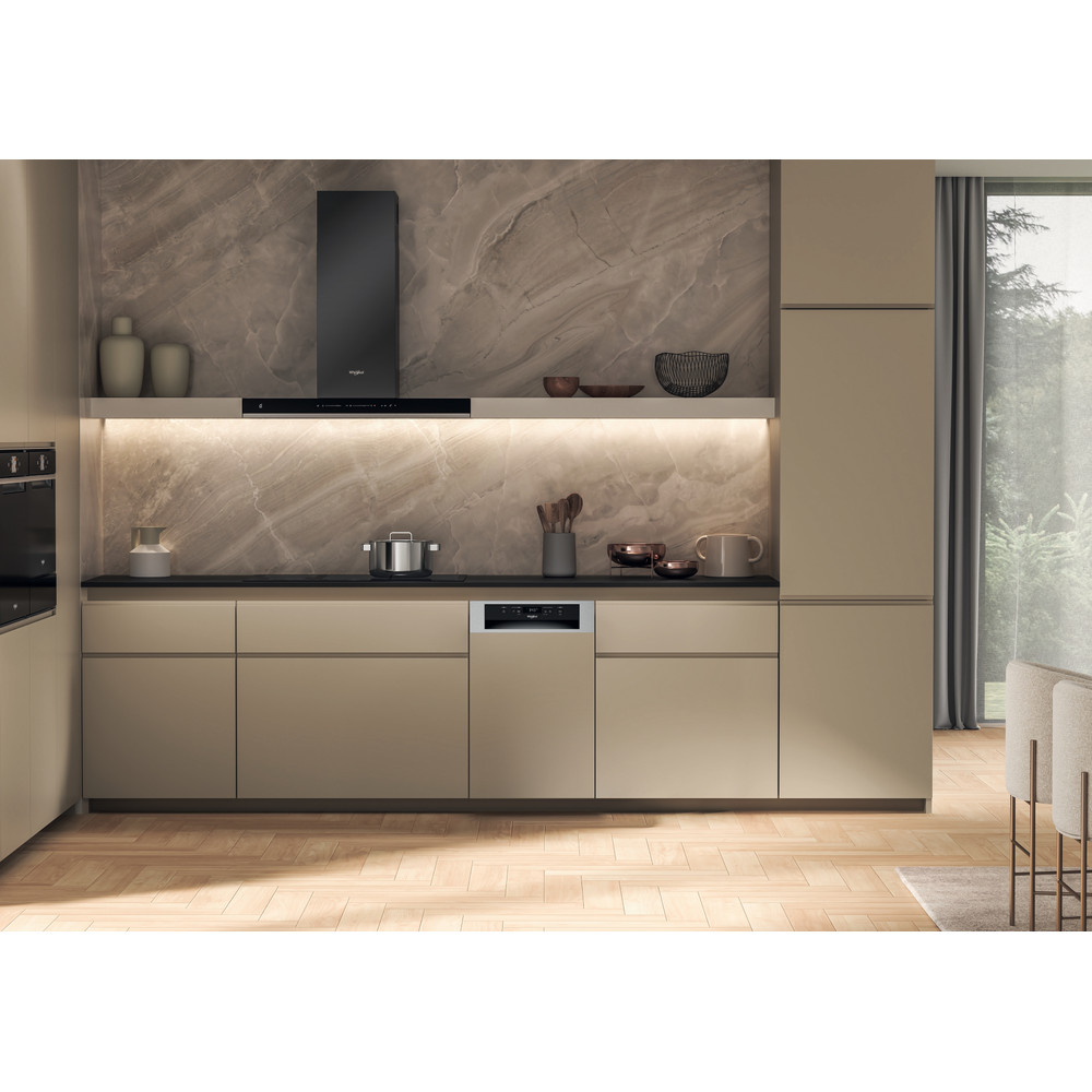 Whirlpool WH6PC11BS7A0 beépíthető kezelőpaneles mosogatógép, 11 teríték, 3 kosár, automatikus ajtónyitás, 44.8x55.5x82 cm, inox 