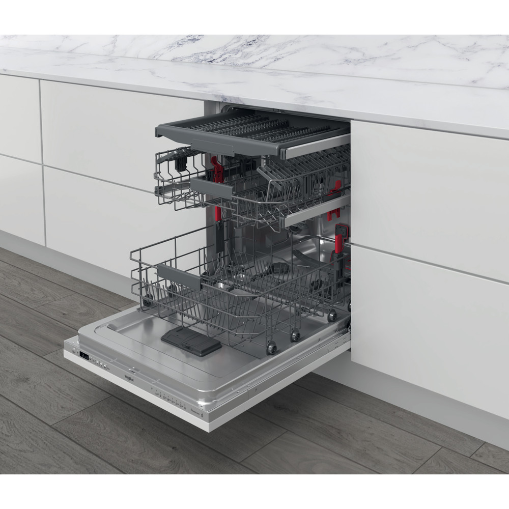 Whirlpool WIC 3C33 PFE teljesen beépíthető mosogatógép, 14 teríték, 3 kosár, automatikus ajtónyitás, 59.8x55.5x82 cm, ezüst szín 