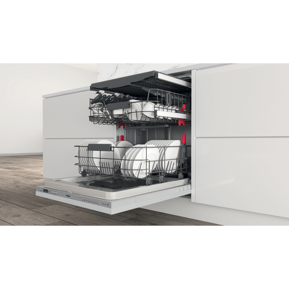 Whirlpool WIC 3C33 PFE teljesen beépíthető mosogatógép, 14 teríték, 3 kosár, automatikus ajtónyitás, 59.8x55.5x82 cm, ezüst szín 