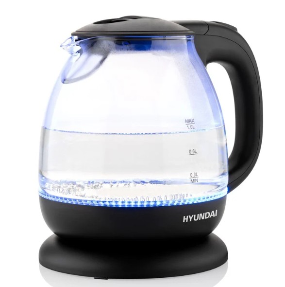 Hyundai VK101 vízforraló, 1L, 1100W, fekete üveg szín 