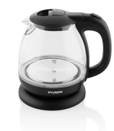 Hyundai VK101 vízforraló, 1L, 1100W, fekete üveg szín 