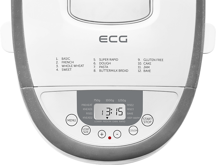 ECG PCB82120 kenyérsütő gluténmentes sütőprogrammal