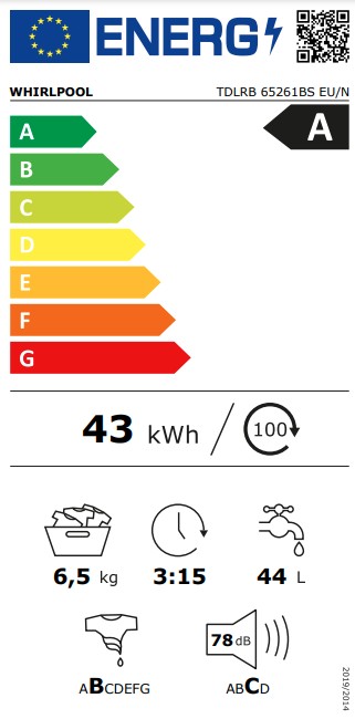 Whirlpool TDLRB 65261BS EU/N felültöltős mosógép, inverter motor, 40x60x90 cm