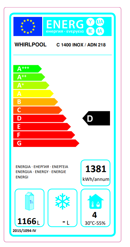 Whirlpool ADN218 Professzionális hűtőszekrény, 1400 l, 2 ajtós, 203cm