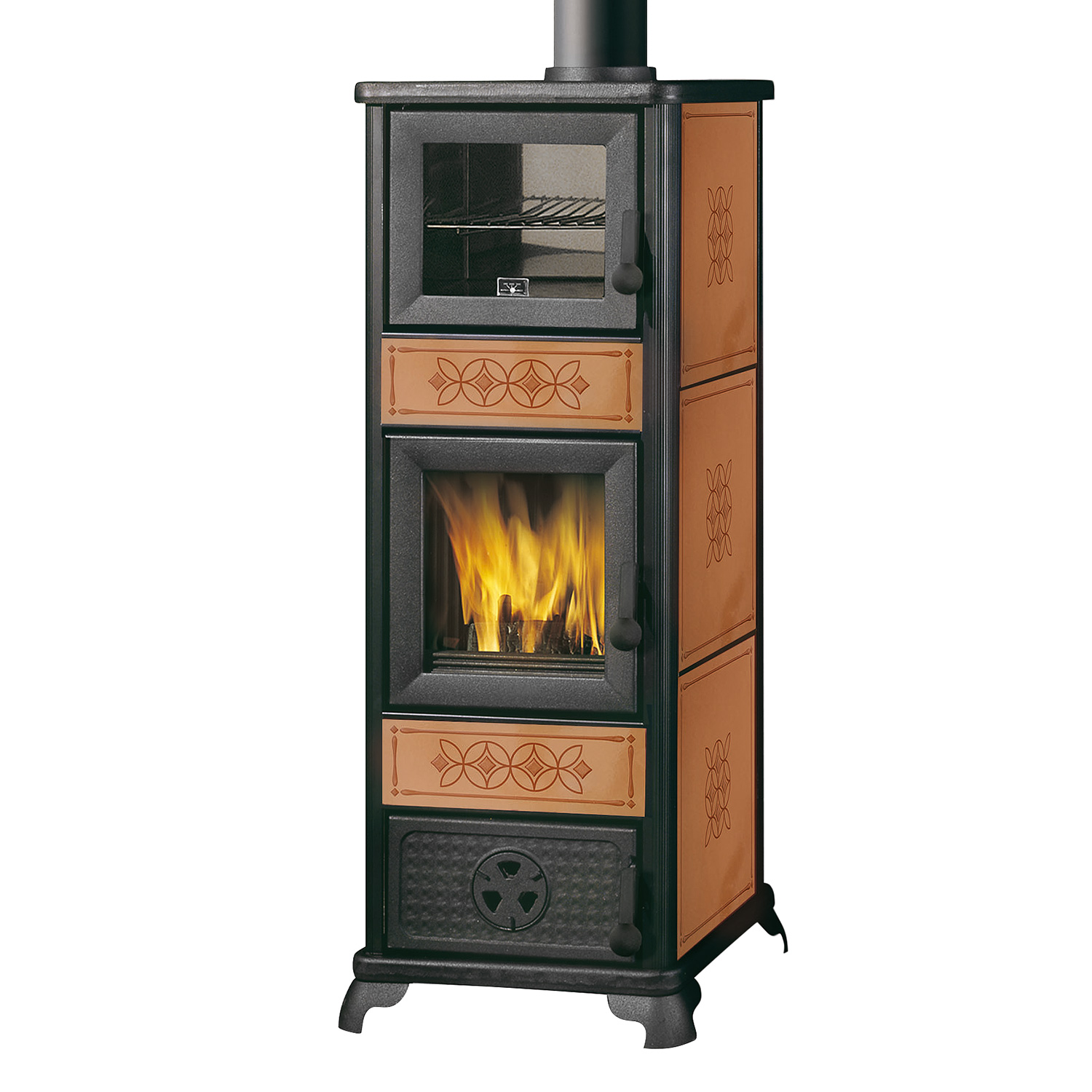 Edilkamin Dafne Forno sütős kandalló, kerámia borítással, bőr színű 7.2 kW, acélszerkezettel és öntvény égéstérrel