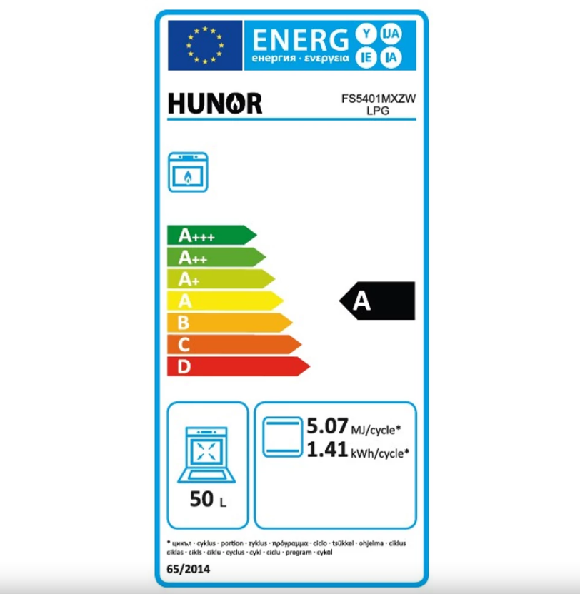 Hunor 50cm fehér gáztűzhely palackos gáz üzemmódra, PB palack nem része a tűzhelynek, FS5401MXZW LPG
