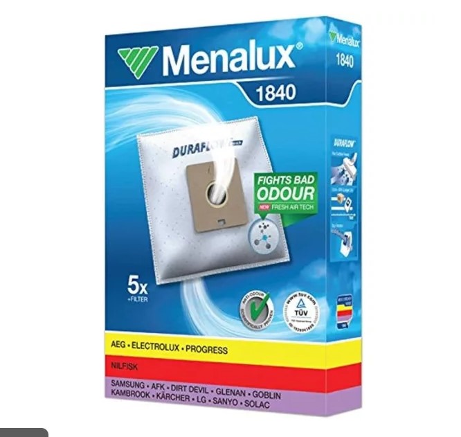 Menalux 1840 porzsák 5db mikroszűrős porzsák 1db filter Samsung, Zanussi ZAN2400 ZAN2410 ZAN2415 ZAN2406 stb típusokhoz