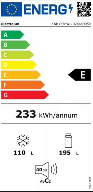 Electrolux KNB175EWR 926649050 alulfagyasztós hűtőszekrény 195/110l, 59.5 X 64,7 X 175 cm