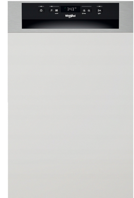 Whirlpool WSBC 3M27 X beépíthető kezelőpaneles keskeny mosogatógép,10 teríték,45x55.5x82cm,inox