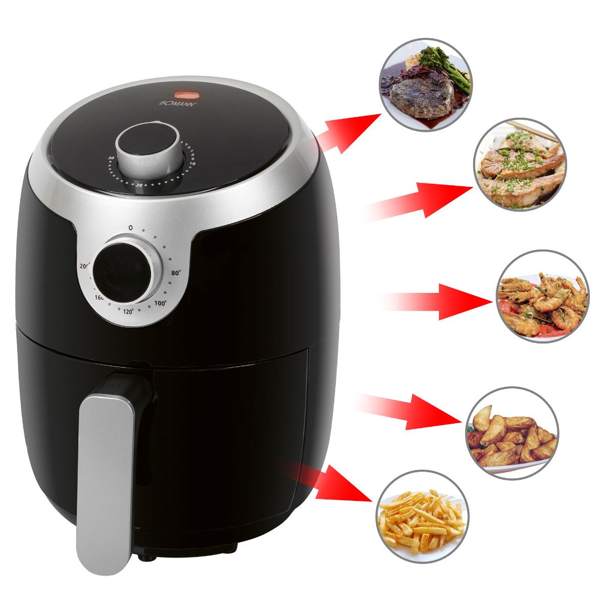 Bomann FR6050 H fekete air frier forrólevegős sütő 1,8l