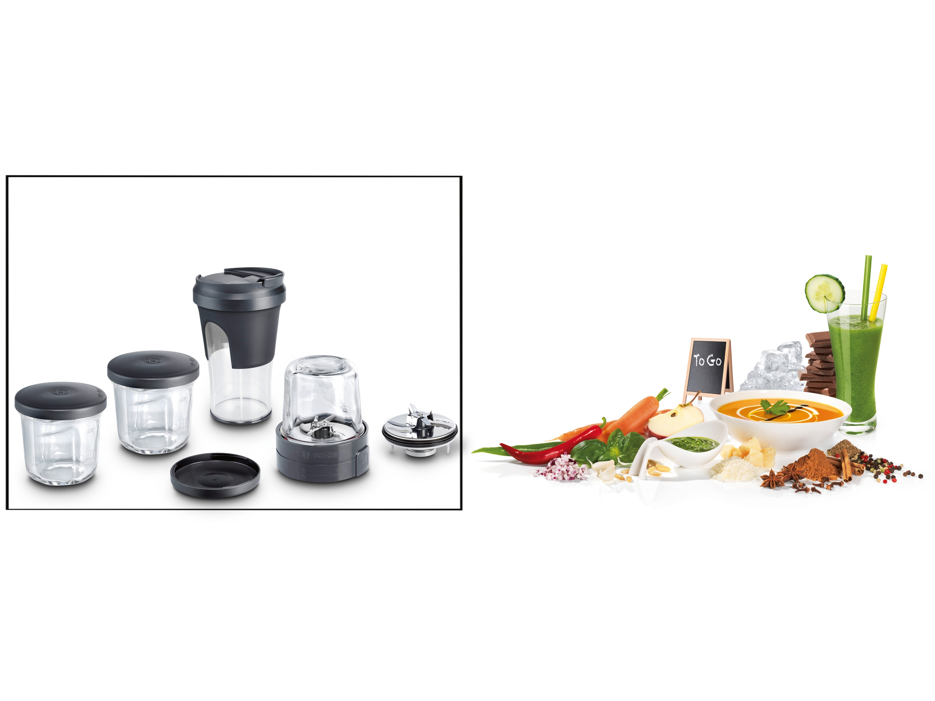 Bosch MUZ45XTM1, 5in1 többfunkciós daráló fedeles edénnyel, 2Go hordozható bögrével